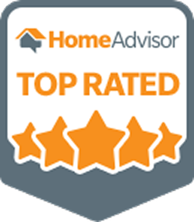 HomeAdvisor top rated badge with stars.